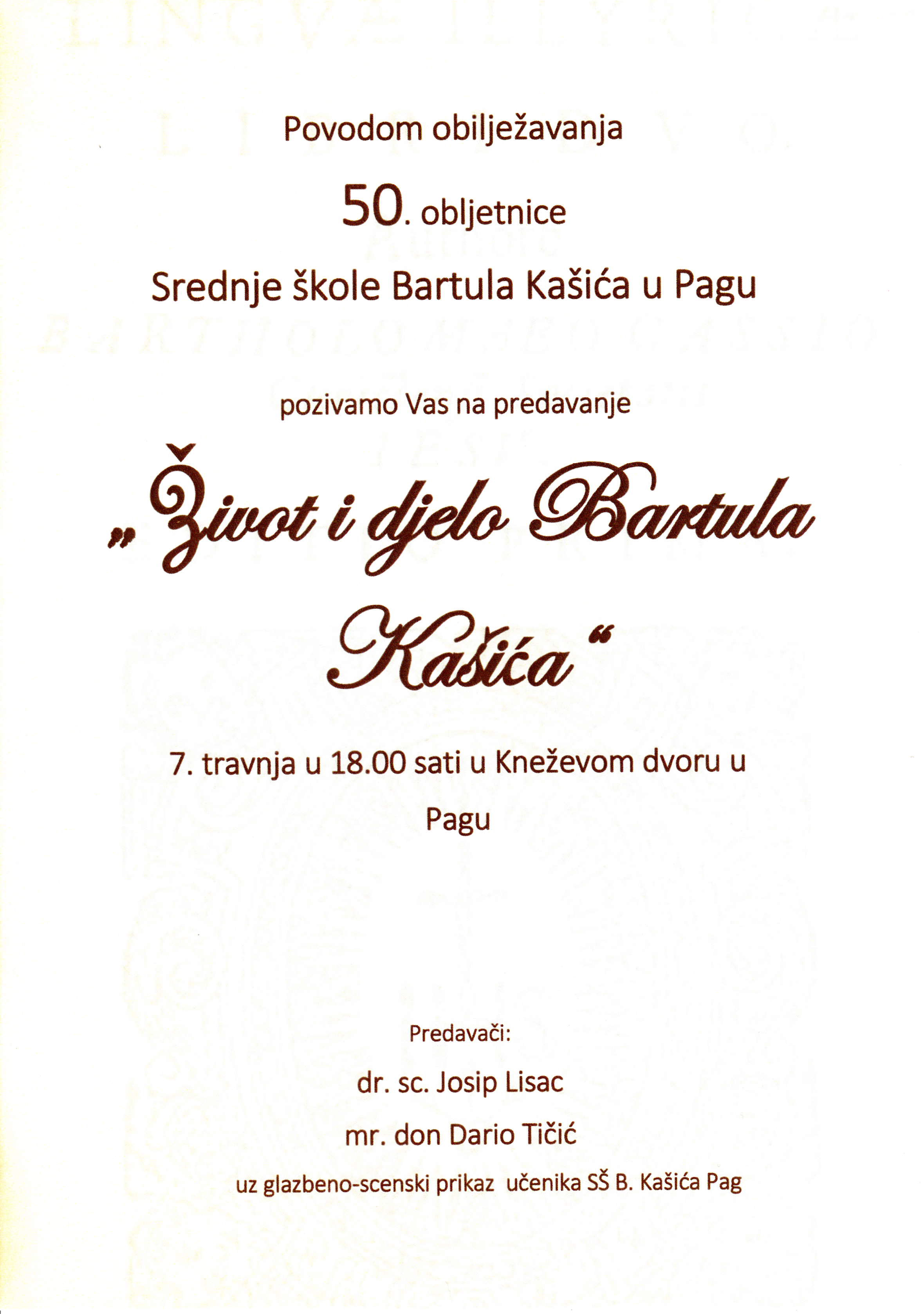 Predavanje o životu i djelu Bartula Kašića