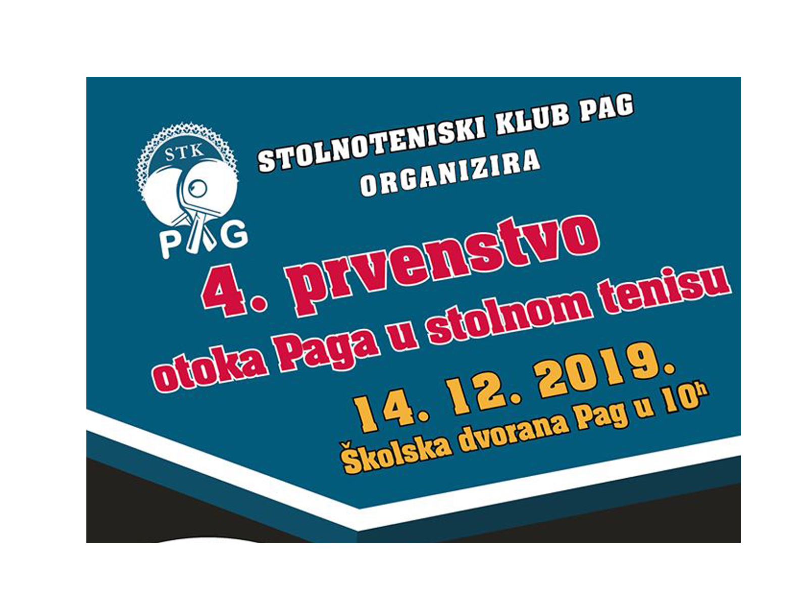 4. prvenstvo otoka Paga u stolnom tenisu, subota, 14.12.2019. u 10 sati