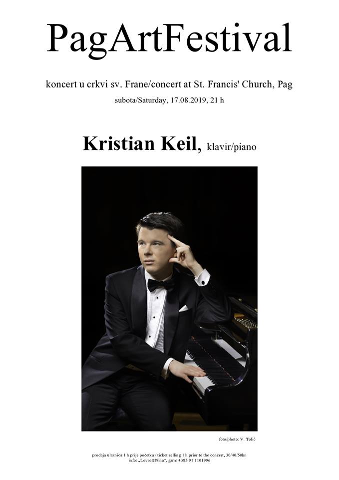 Koncert pijanista Kristiana Keila, crkva sv. Frane u Pagu, 17.8.2019. u 21 sat