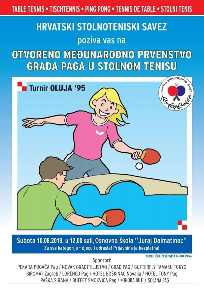 Turnir Oluja '95. - otvoreno Međunarodno prvenstvo grada Paga u stolnom tenisu, 10.8.2019.