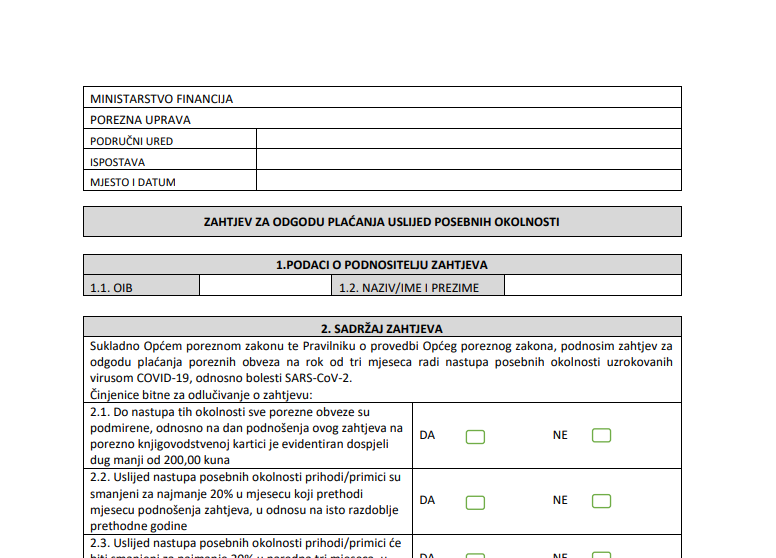 Obavijest iz Porezne uprave poduzetnicima o mjerama plaćanja poreza za vrijeme trajanja posebnih okolnosti 