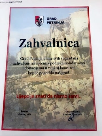 Zahvalnica Petrinja