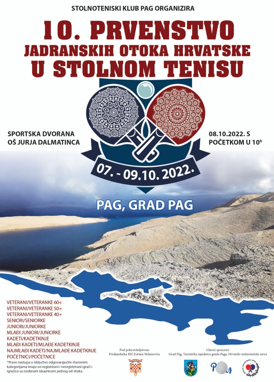 10. Prvenstvo jadranskih otoka Hrvatske u stolnom tenisu, Pag, 7.-9.10.2022.