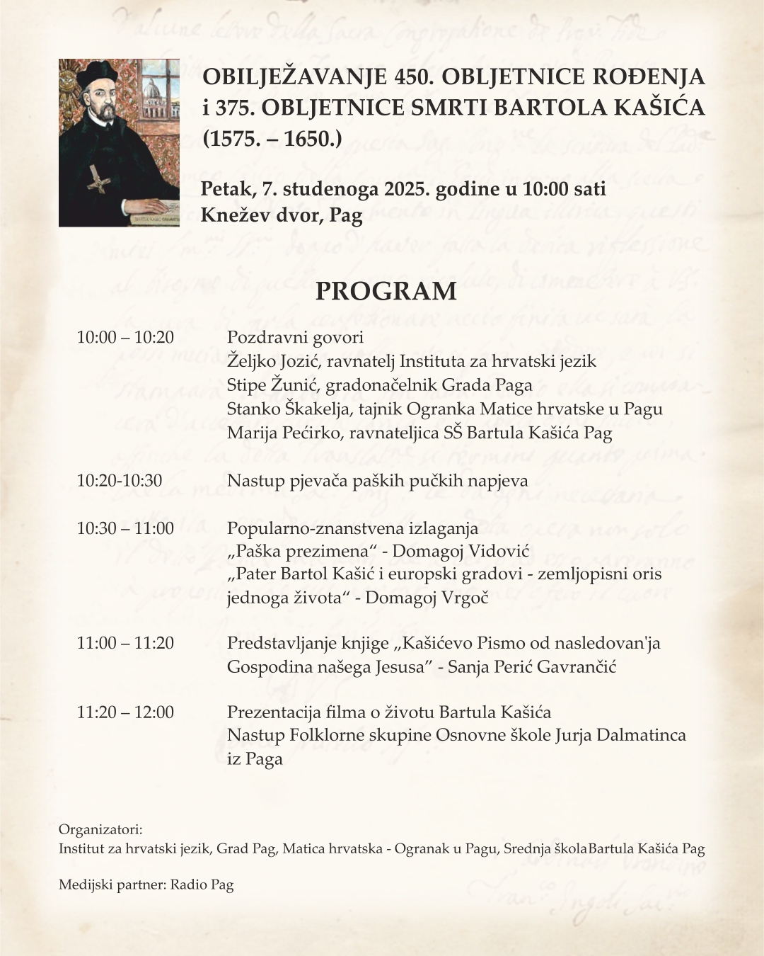 GRAD PAG OBVJAVA 450 obljetnica BARTOL KAŠIĆ 1